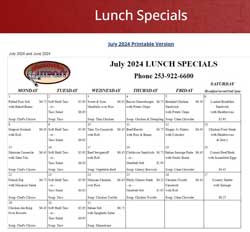 Lunch Specials Monthly Calendar